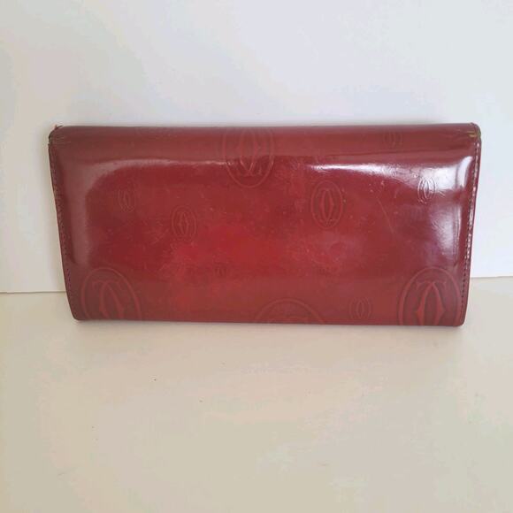 Cartier Happy Birthday Patent Leather Envelope Long Wallet Red Large Logo Clutch - Picture 2 of 11